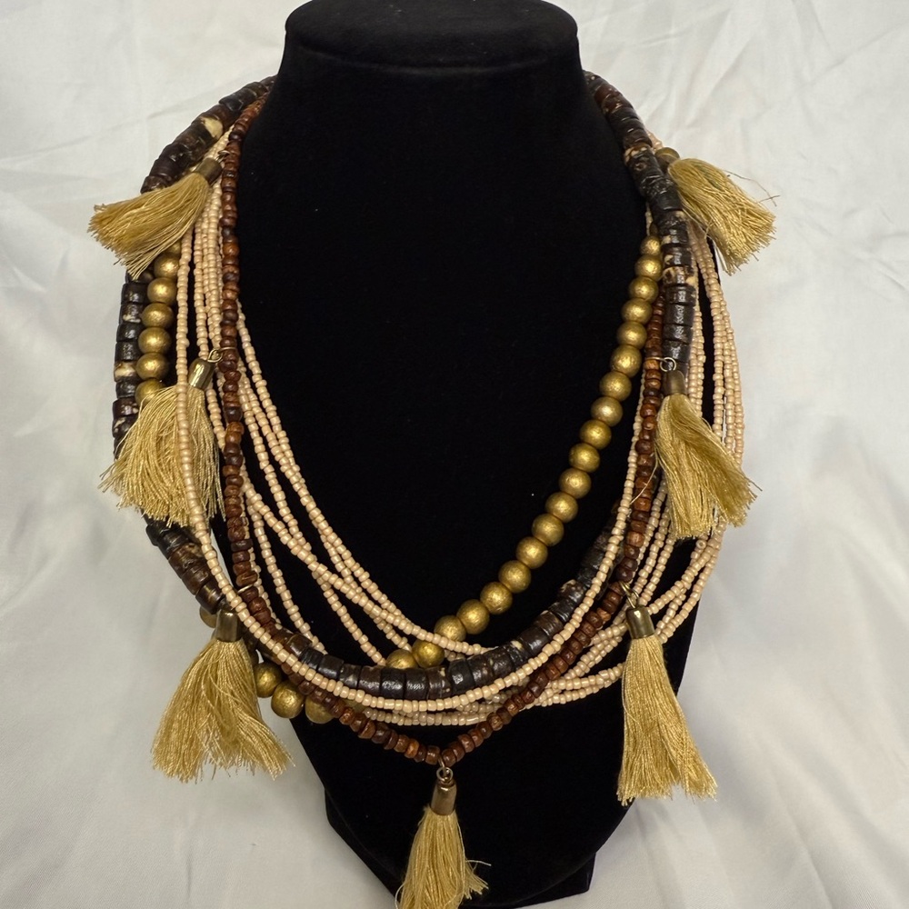 Source Unknown Gold and Brown Bohemian Necklace
